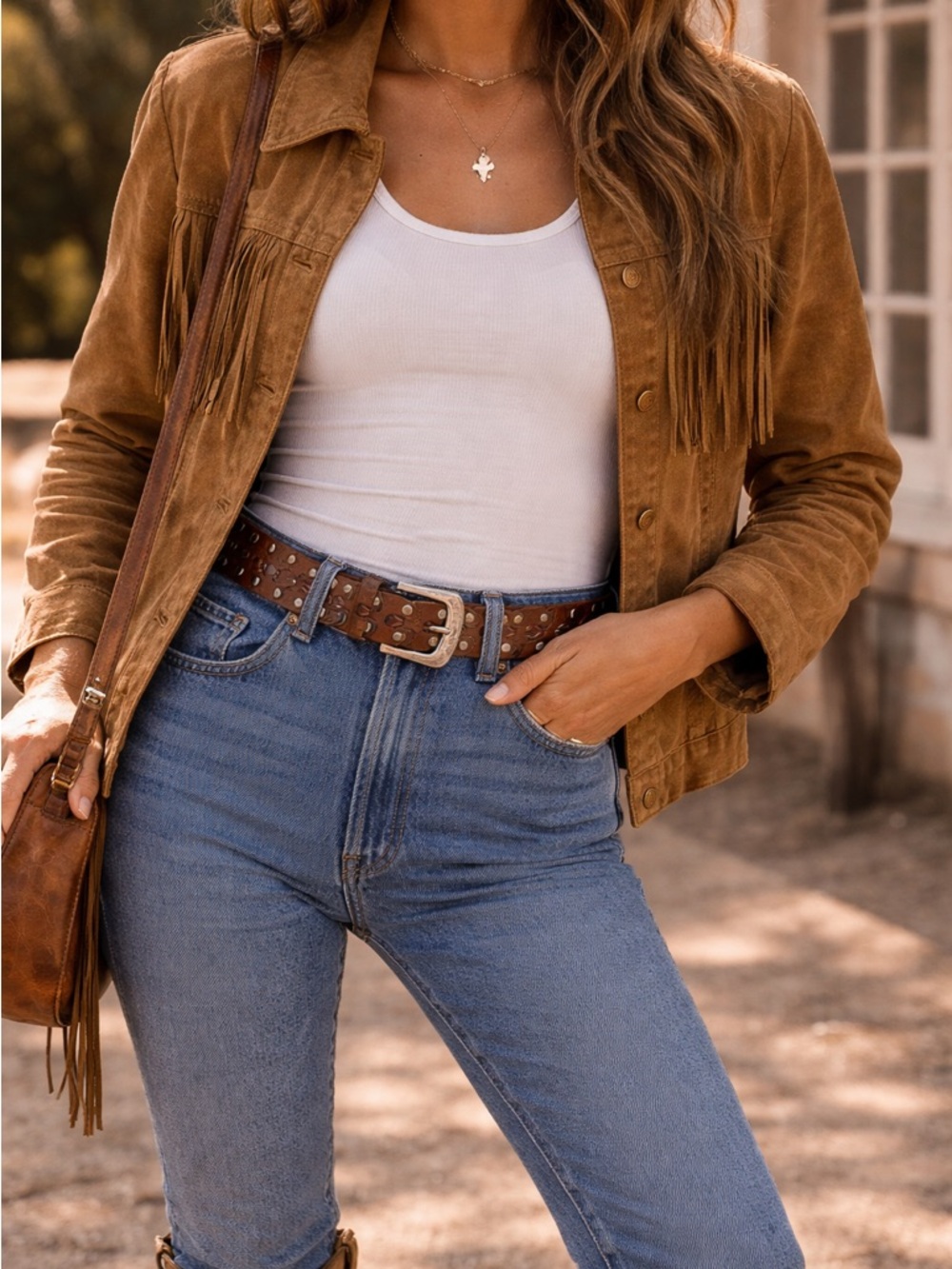 Vintage Brown Leather Studded Belt Western Boho Statement Festival Fall Classic